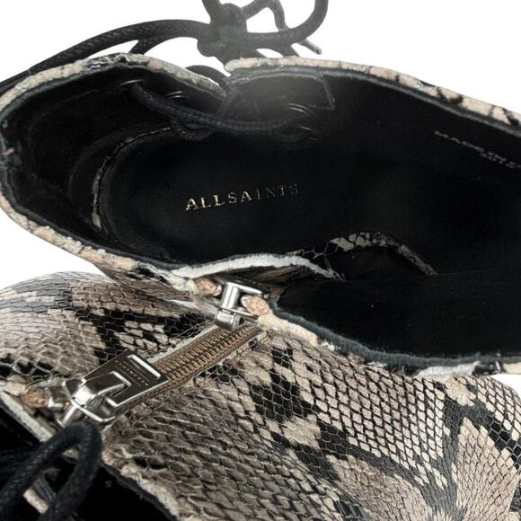 New ALLSAINTS Micaela Suede Lace-Up Boots Size 37 Open Toe Snake Skin - Picture 9 of 9